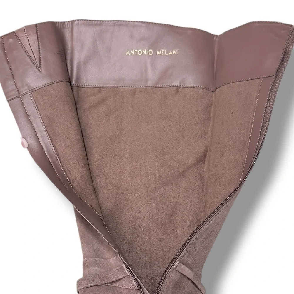 Antonio Melani Taupe Suede Knee High Boots with Gold Buckle Accent Size 6M